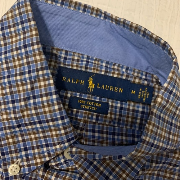 Ralph Lauren Long Sleeved Men’s Button Down Blue Plaid - Medium - Picture 3 of 4